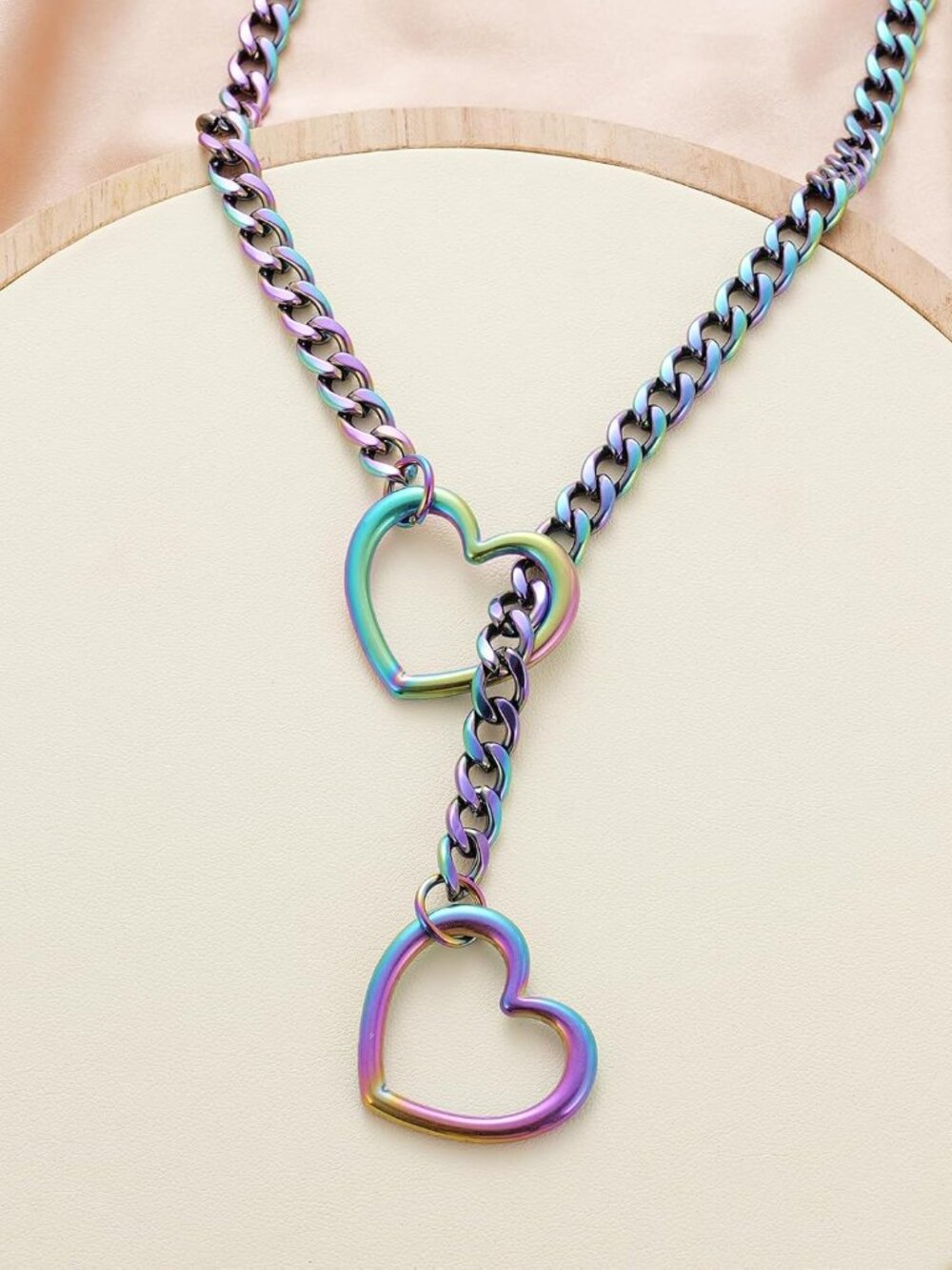 Heart Slip Chain Necklaces for Women,Stainless Steel O-Ring Adjustable Lariat Y- - Picture 5 of 5